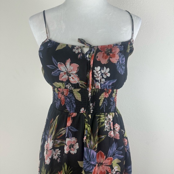 Patrons of Peace Women’s Floral Maxi‎ Dress Black Multicolor Smocked Waist XS - Picture 3 of 12